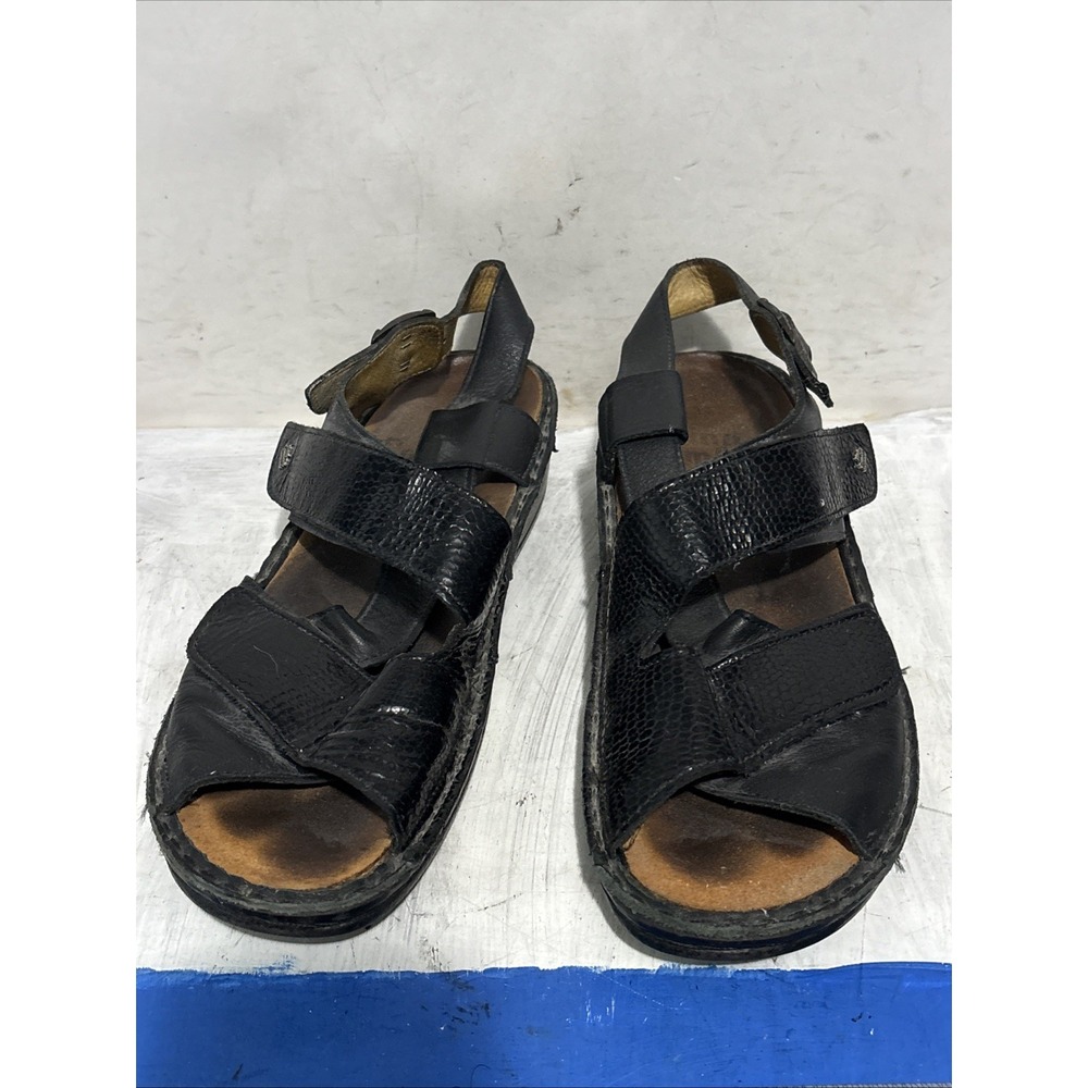 Finn Comfort Sansibar Womens Sandals Black Leather Triple Strap Walking Size 39